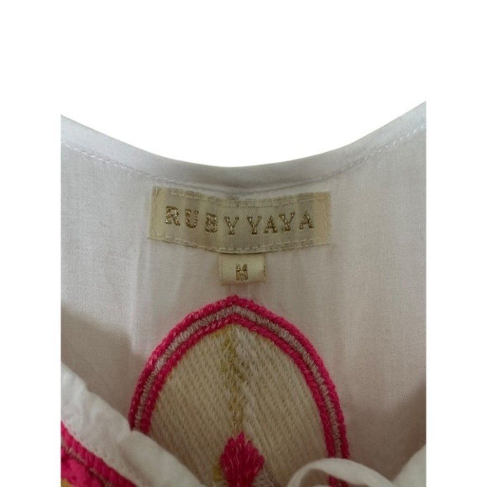 Ruby Yaya White Embroidered Mirror Tassel Handkerchief Hem Maxi Dress Mens M - Picture 6 of 9